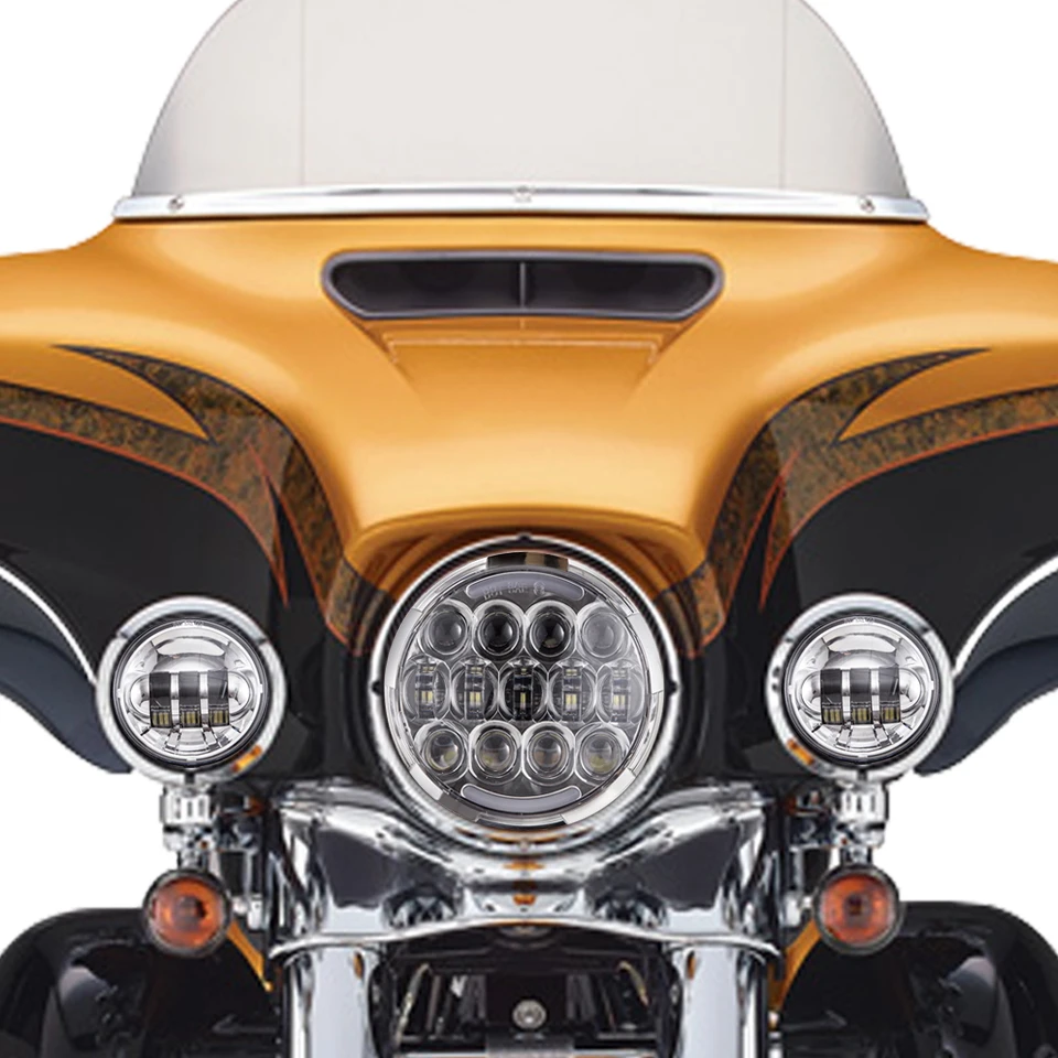 Светодиодная фара 7 дюймов 105 Вт + дополнительные фары для Harley Softail Electra Glide Road King /