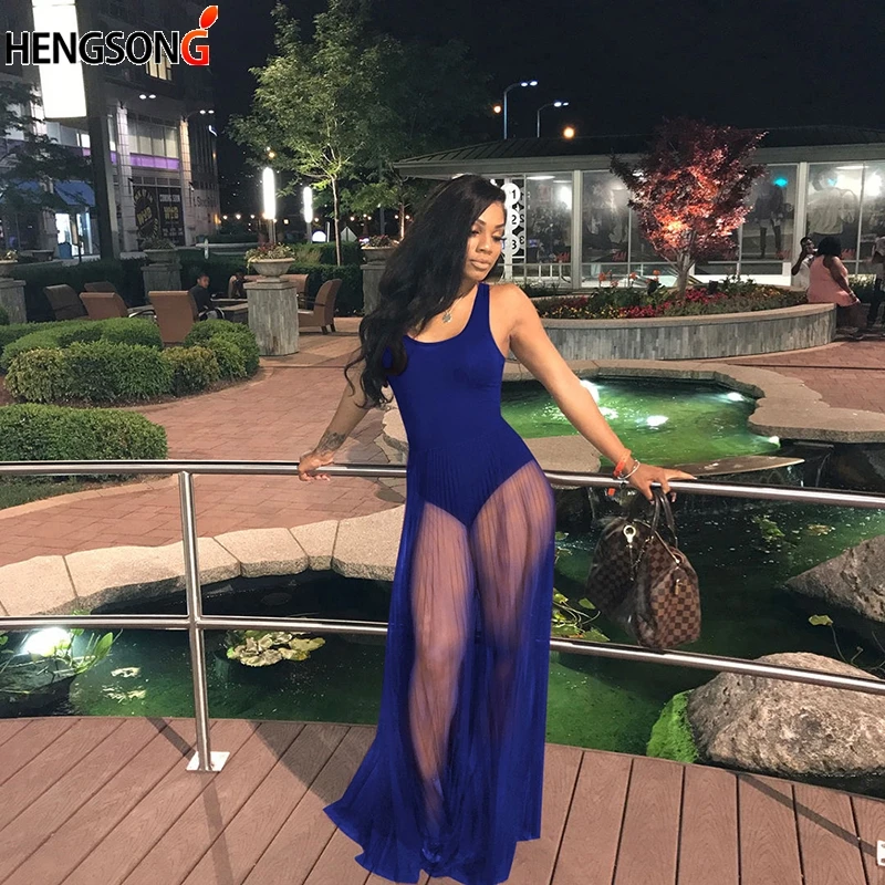 Новое Сетчатое платье макси пикантные Наложение See Through со складками для