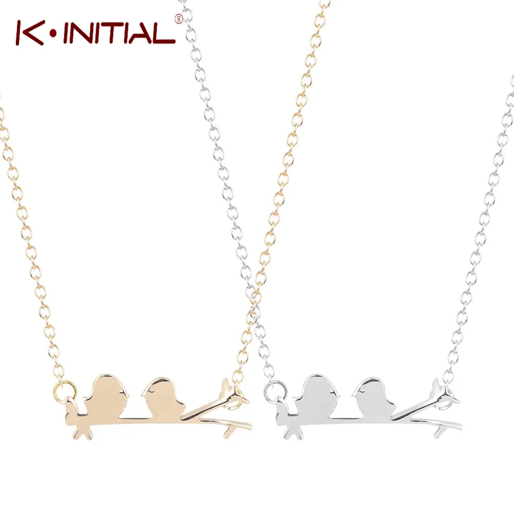 Kinitial очаровательные Голубки шармы ожерелье и кулон двойные птицы на ветке
