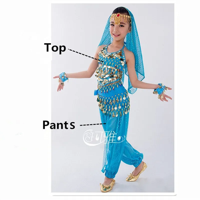 Light Blue 2PCS Детский костюм для танца живота, карнавал, Египетский костюм с поясом, детская одежда для индийского танца, одежда для девочек, комплект одежды для танца живота для выступлений в Болливуде - Цвет: Light Blue 2PCS