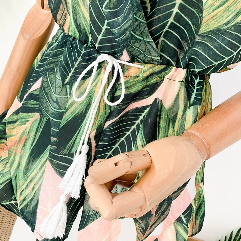 Женский комбинезон с тропическим растительным принтом сексуальные шорты v