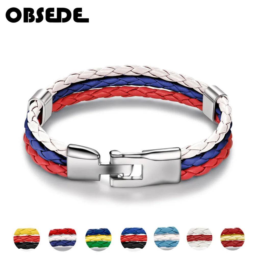 OBSEDE модный кожаный браслет с веревкой мировой Национальный флаг красочные