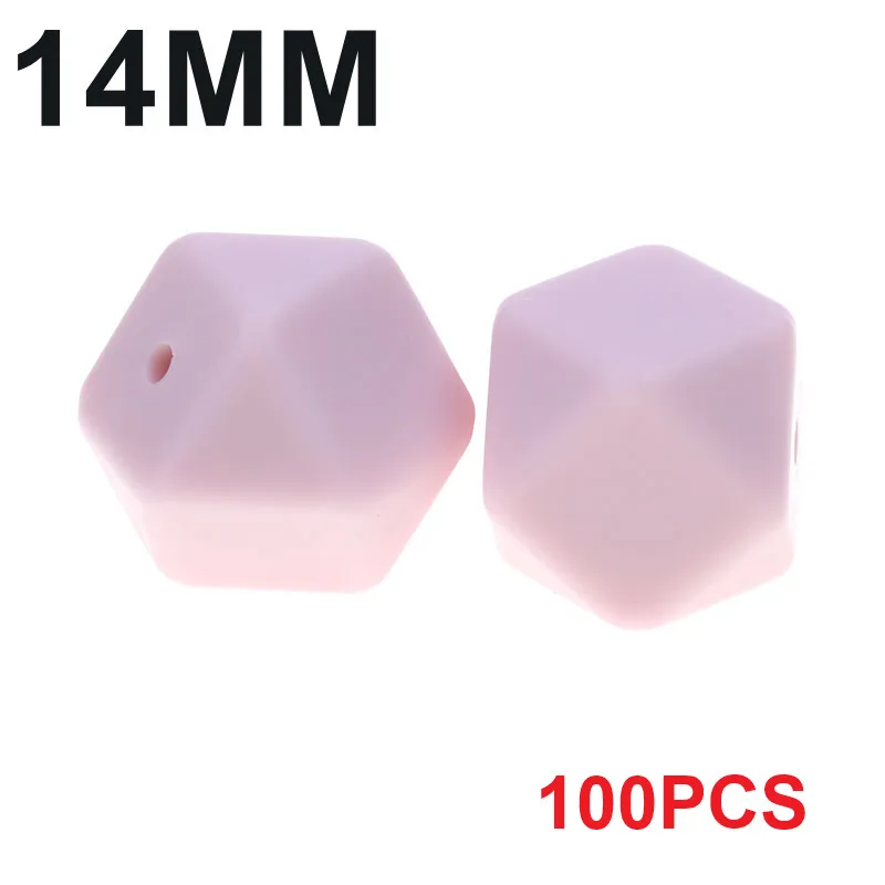 58 Quartz Pink Fkisbox, Bpa бесплатно, 14 мм, 100 шт., силиконовые шестигранные бусины, детские жевательные прорезыватели, прорезыватели, ожерелье, соска, цепочка, сделай сам, подарок для малышей - Цвет: 58 Quartz Pink