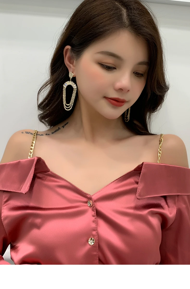 Super Flash Rhinestone U-shaped earrings European and American fashion exaggerated temperament long tassel | Украшения и