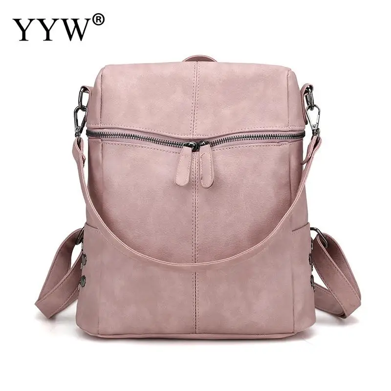 hot pink Женский рюкзак из искусственной кожи, повседневный рюкзак, модные рюкзаки для женщин, повседневная вместительная винтажная сумка через плечо - Цвет: hot pink