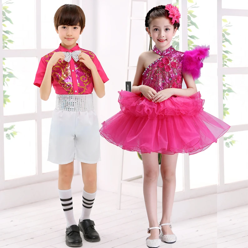 The new preferential girl child princess dress costume choral service schoolchildren stage clothes and dance sequined tutu skirt |