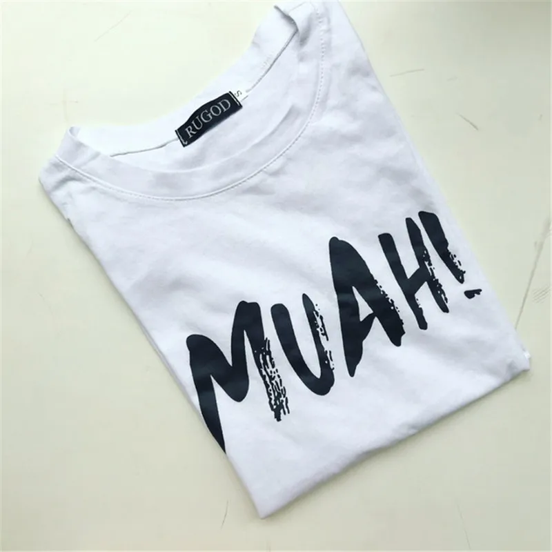 RUGOD новейшая Хлопковая женская рубашка с забавными буквами MUAH летняя белая блузка с рукавами в рулоне Harajuku повседневные женские топы