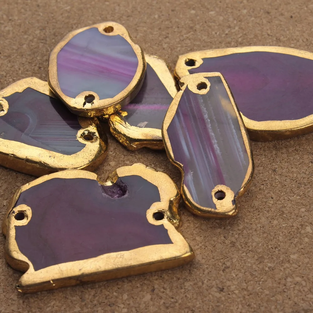 Wholesale 2020 New Fashion Irregular Double Hole Natural Stone Pink Pendants Connectors for Necklace Jewelry Making Findings | Украшения и