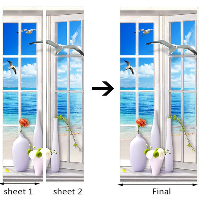 3D наклейка на дверь картина окно пейзаж обои гостиная ванная комната ПВХ