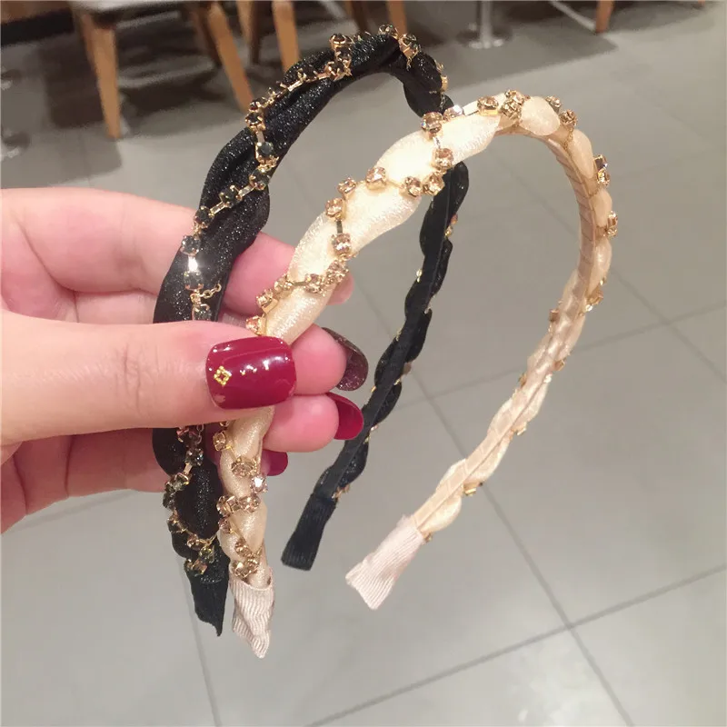 2021 New Women Diamond Pearl Hair bands Cross Chiffon Headband Head Holder Korean Elegant Crystal Headwear for Girls Womens |