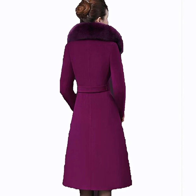 Новинка зима 2017 Женское шерстяное пальто с толстым воротником из лисьего меха