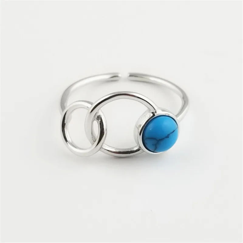 TJ268 Blue Turquoise Женское Винтажное кольцо из 925 пробы серебра с натуральным драгоценным камнем, черный оникс, агат, голубой бирюзовый драгоценный камень S925, простое Ретро Открытое кольцо OL - Цвет камня: TJ268 Blue Turquoise