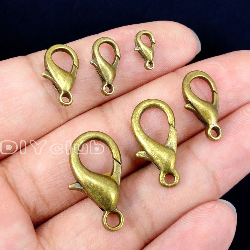 

Застежки-карабины из античного бронзового сплава для ожерелий и браслетов, цепочек, фурнитура «сделай сам» для ювелирных изделий, крючок на шнурке