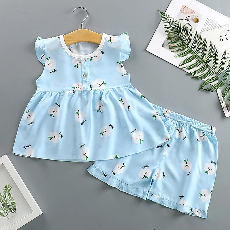 Комплект летней одежды для маленьких девочек Модная хлопковая футболка +