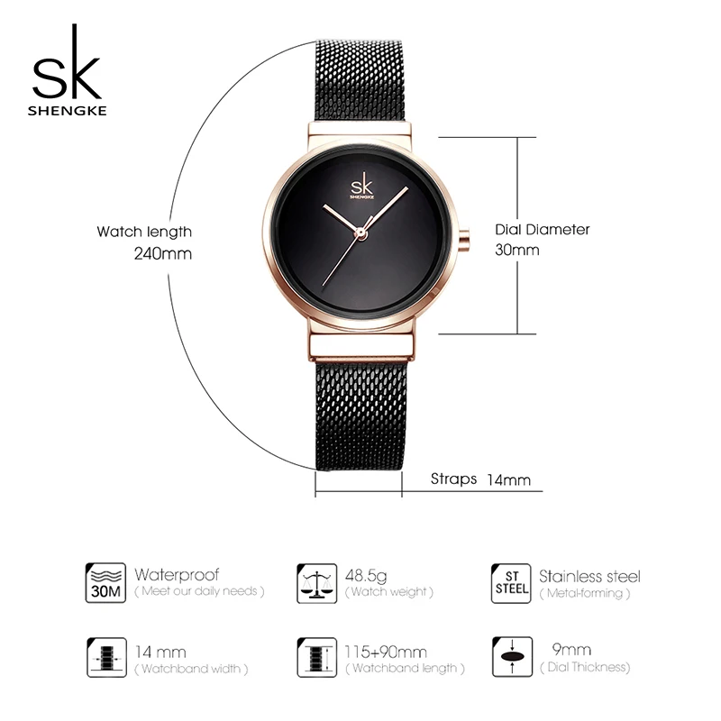 

Shengke Stainless Steel Watches Women Black Fashion Bracelet Watches 2019 Top Brand Luxury Ladies Quartz Watch Relogio Feminino