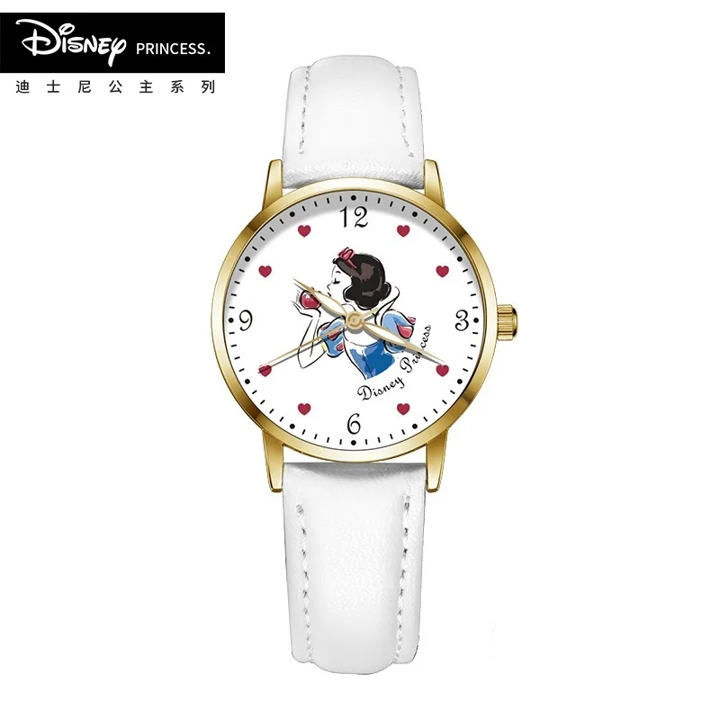 DISNEY официальный Белоснежка детские часы с рисунком из мультфиломов модная детская обувь для девочек милые кожаные водостойкие кварцевые часы девушка relogio feminino - Цвет: GOLD
