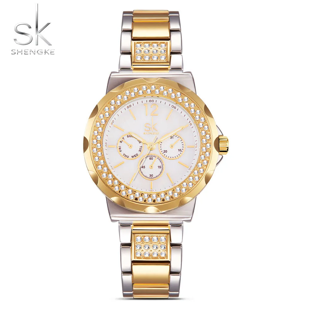 Shengke бренд женские часы Стразы корпус поверхность леди наручные Montre Femme золото