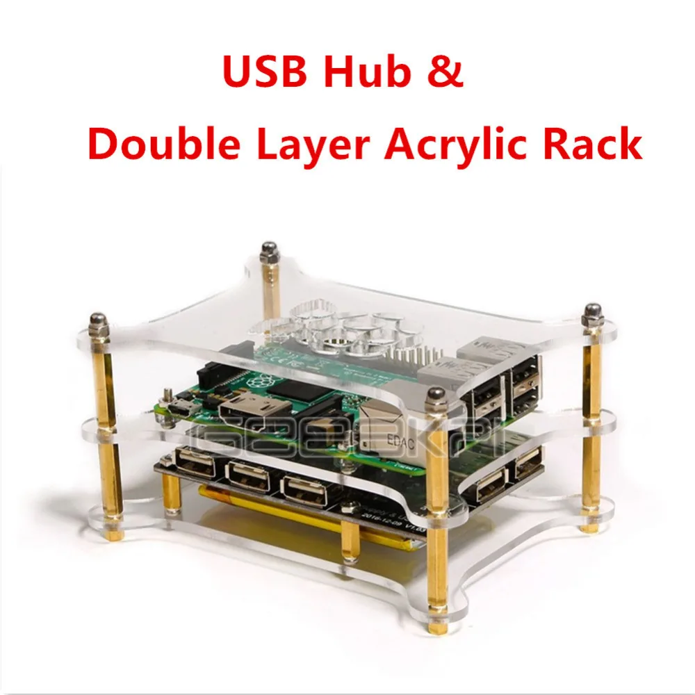 GeeekPi 5 портовый концентратор USB 2 0 модуль питания с двухслойной акриловой стойкой