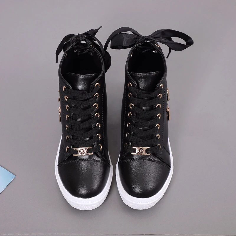 2019 New Autumn Waterproof Wedges Woman Casual Metal Zipper Shoes Platform Heels Female Leisure Black &amp White Women Sneakers | Обувь