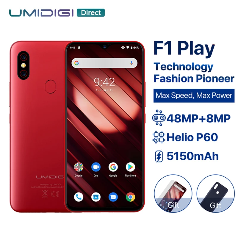 UMIDIGI F1 Play Android 9,0 Восьмиядерный 48мп камера 5150 мАч 6 ГБ ОЗУ 64 Гб ПЗУ NFC 6," Helio P60 глобальная версия 4G смартфон