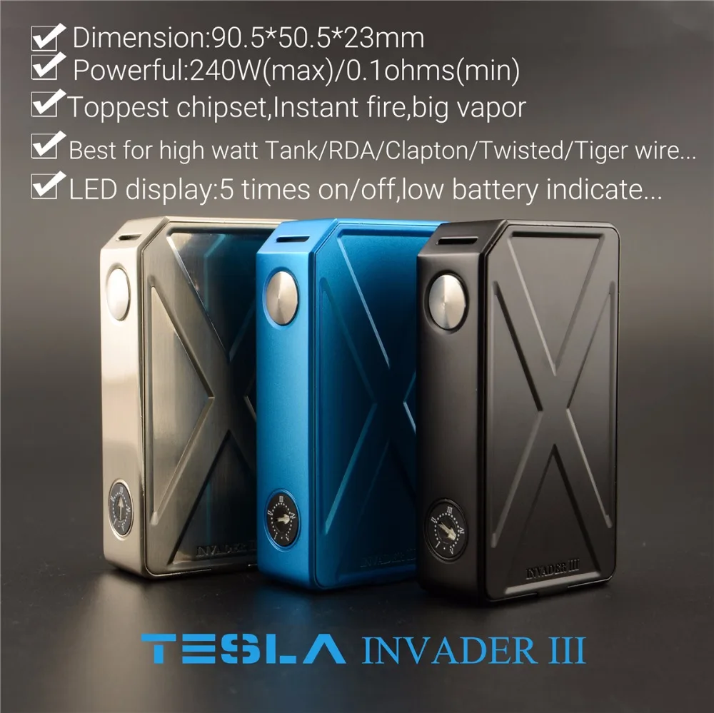 Оригинал Тесла Invader 3 III 240 Вт поле Mod испаритель для 510 темы электронных сигарет vape