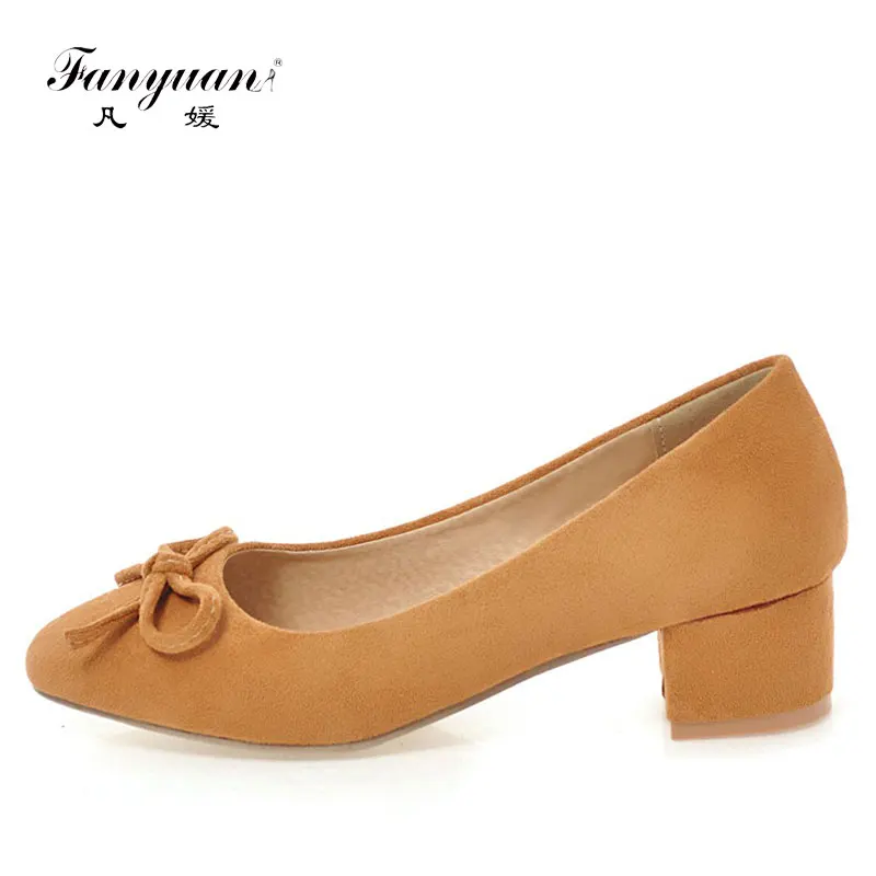 

Fanyuan/Повседневное Slip-On Для женщин S Каблучки Весна 2018 из флока сладкий бабочка-узел женские туфли-лодочки комфорт Обувь на среднем каблуке оф...