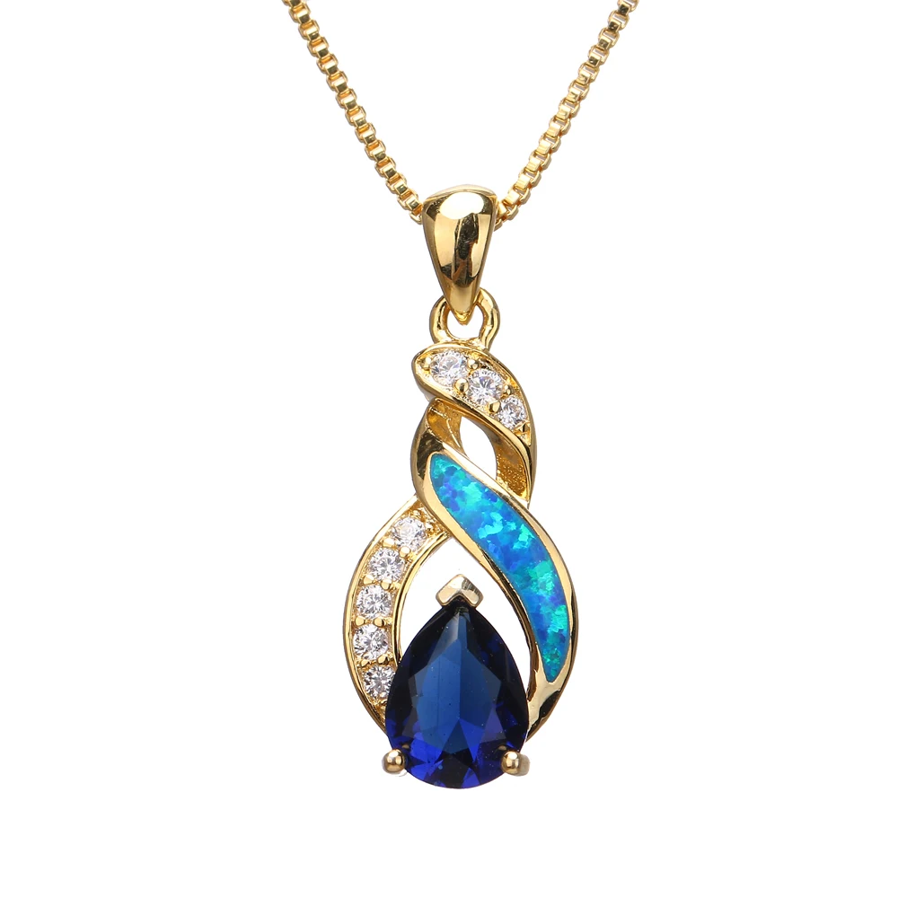 Hermosa натуральный голубой опал синий сапфири жёлтое Золото Подвеска Ожерелье