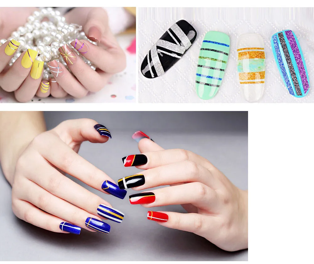 Nail Art 1 мм/2 мм смешанные цвета блестящая пудра рулоны для ногтей полоскание лента