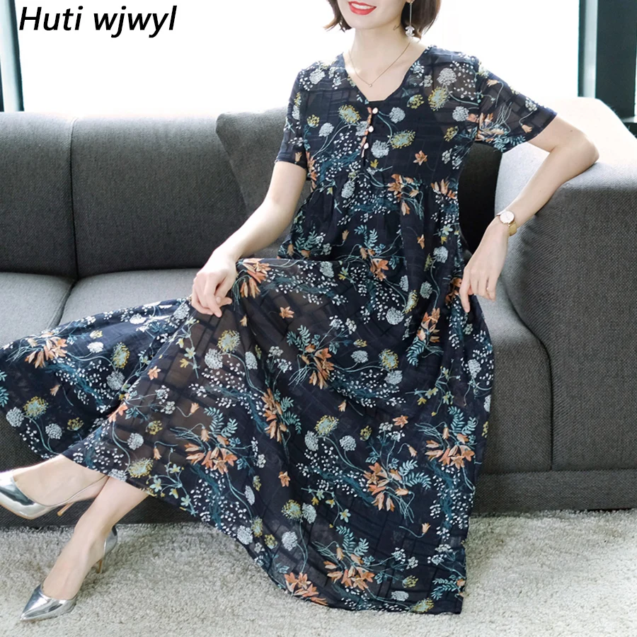 2019 Винтаж Цветочный 3XL плюс размеры Boho миди платья для женщин летние синие печати