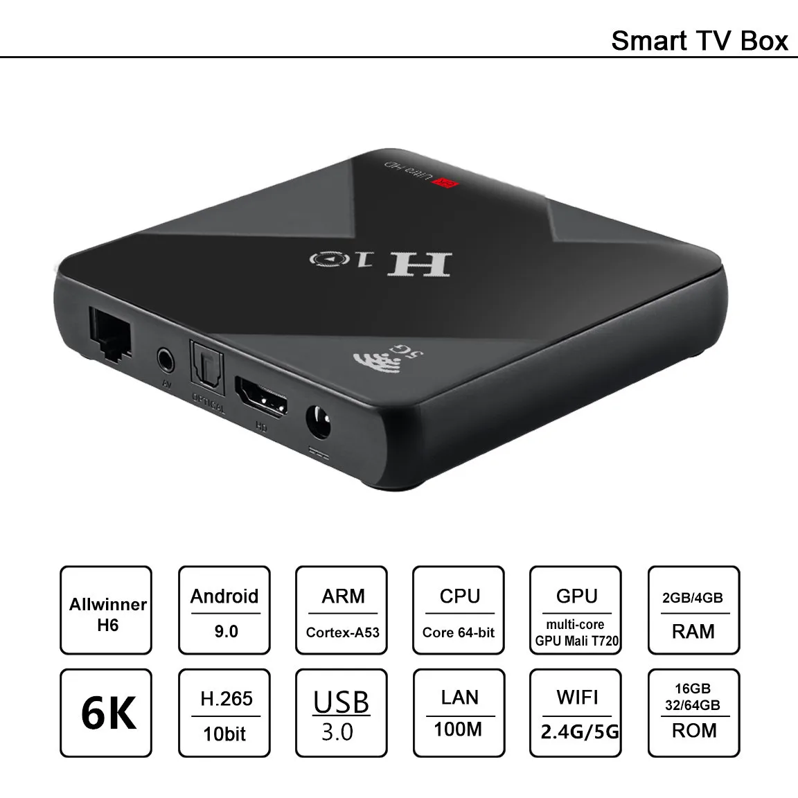 H10 Android 9 0 ТВ коробка 4 Гб 64 Allwinner H6 ядра 6K смарт оперативной памяти 32 встроенной