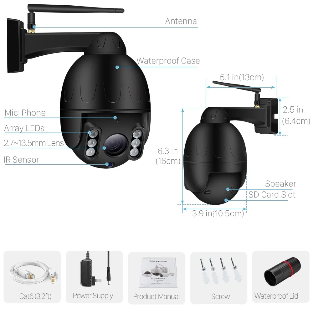 BESDER 1080P PTZ Wifi камера 5X оптический зум 2 7 13 5 мм объектив наружная скоростная
