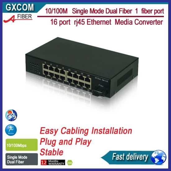 

GF1116S 10/100M Single Mode Dual Fiber 1 fiber port and 16 port rj45 Ethernet Media Converter