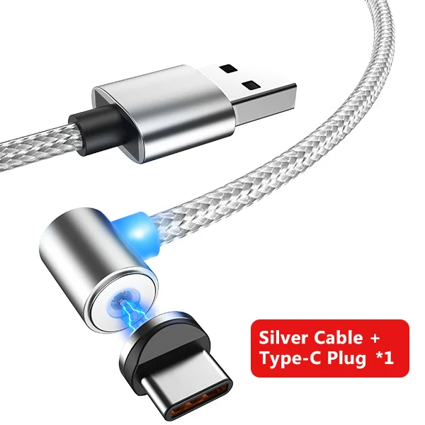 Silver NOHON 90 градусов Магнитный кабель Тип usb док-станция с usb для Samsung S8 Plus магнит Быстрая зарядка для Xiaomi 5 6 huawei P9 Зарядное устройство кабель - Цвет: Silver
