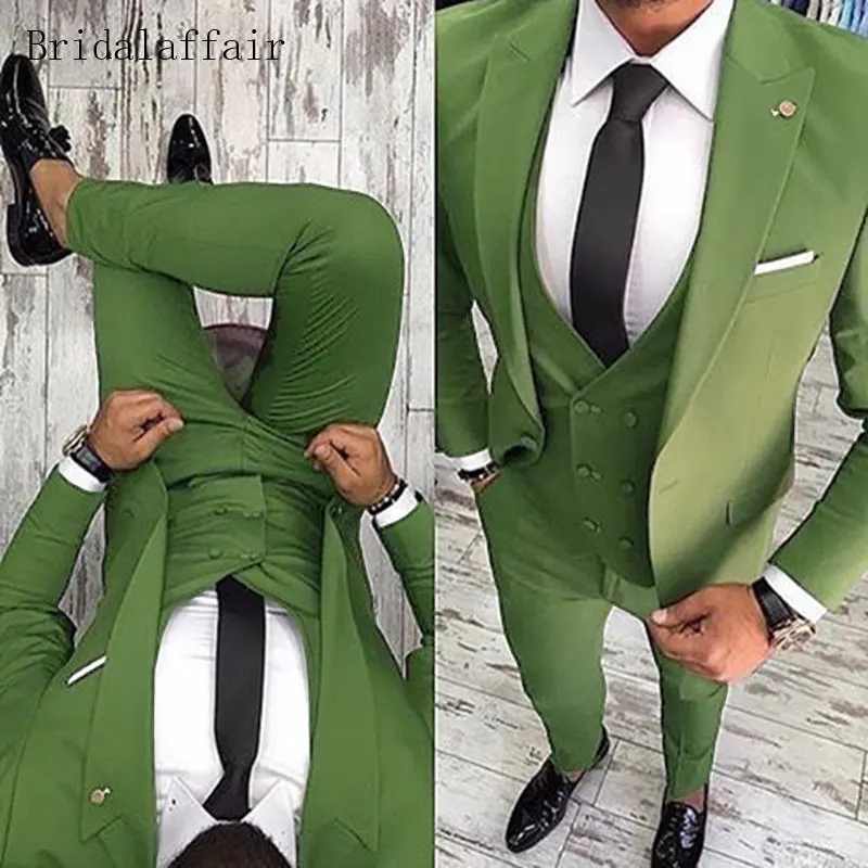 light green Bridalaffair черный формальный мужской костюм Slim Fit мужские s костюмы индивидуальный пошив смокинг для жениха блейзер для свадьбы Выпускной пиджак брюки с жилетом 3 шт - Цвет: light green