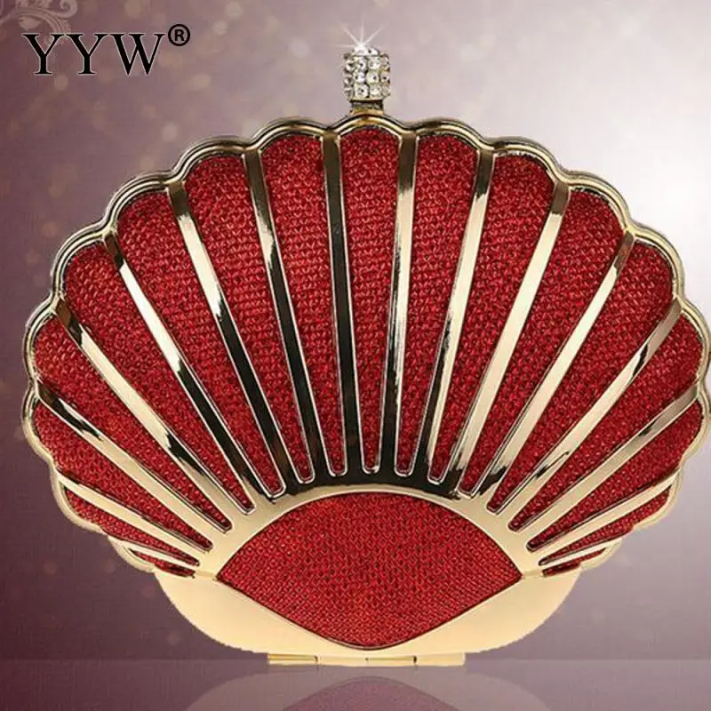 Женский клатч с металлическим корпусом золотой модный вечерний кристаллами и