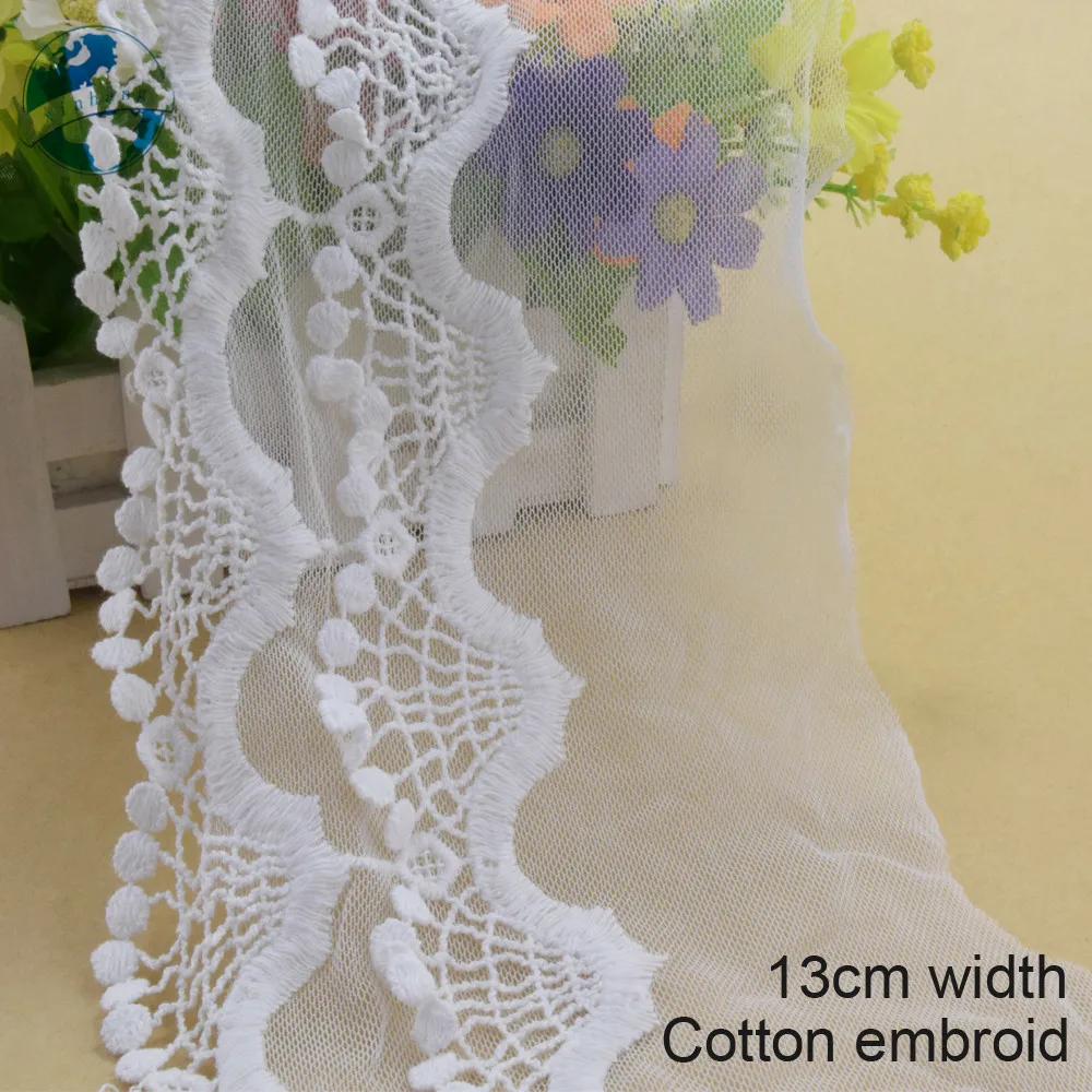 

10yards 13cm Cotton Embroided White Lace Ribbon Guipure Trim Wedding Decoration DIY Accessories Dolls African Lace Applique#3906