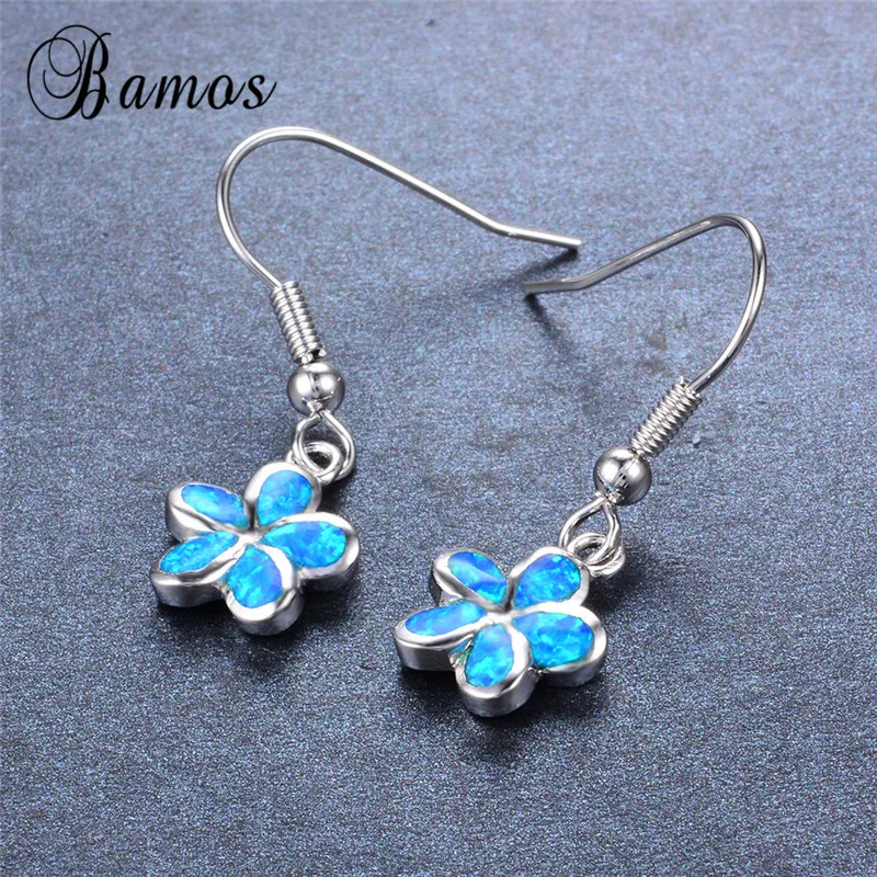 Женские серьги-подвески серебряного цвета с опалом | Украшения и аксессуары