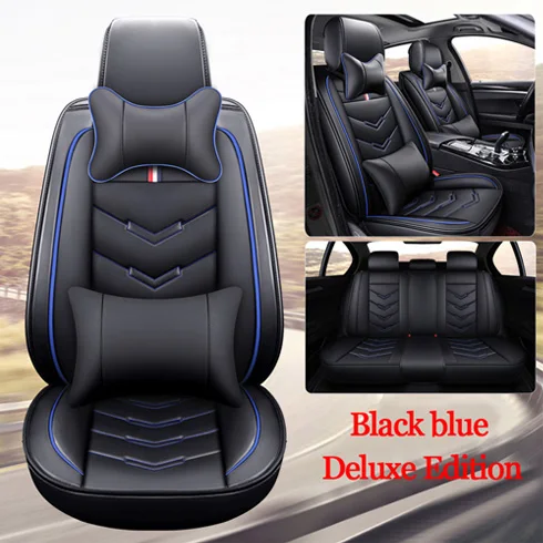 black blue-D Роскошные Чехлы для автомобильных сидений из искусственной кожи для Toyota Corolla Camry Rav4 Auris Prius Yalis Avensis SUV автомобильные аксессуары для интерьера - Название цвета: black blue-D