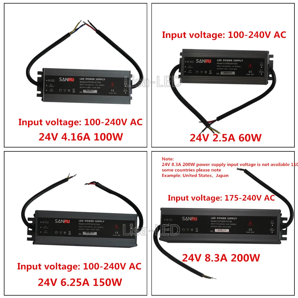Водонепроницаемый драйвер для светодиодных лент постоянный ток 24 В 100 А 4 а 8 14