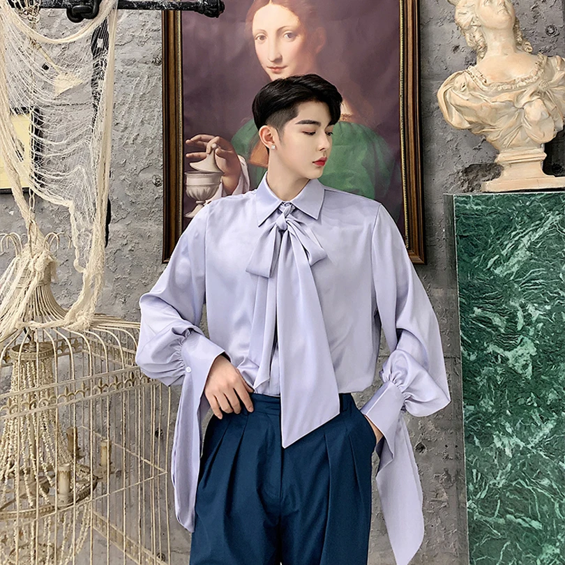 Мужская рубашка в Корейском стиле однотонная модная повседневная Harajuku с длинным