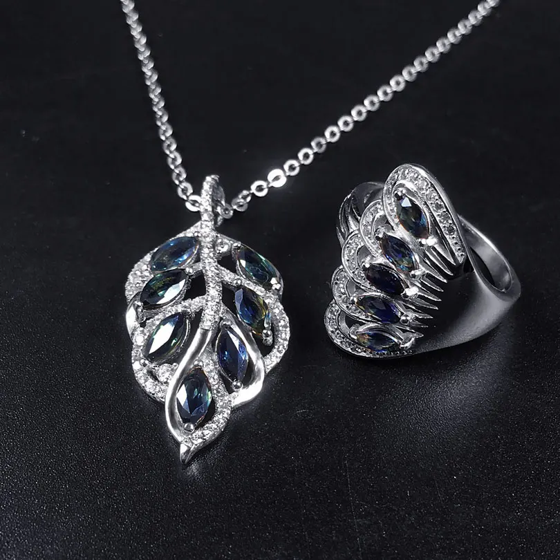 ZHHIRY натуральный сапфир драгоценный камень ювелирный набор Твердое Серебро 925