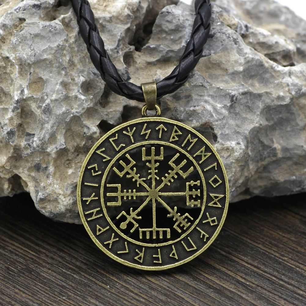Викинг исландский Vegvisir шлем ужас в руническом круге кулон волшебный компас с кольями Рунический амулет колье ожерелье