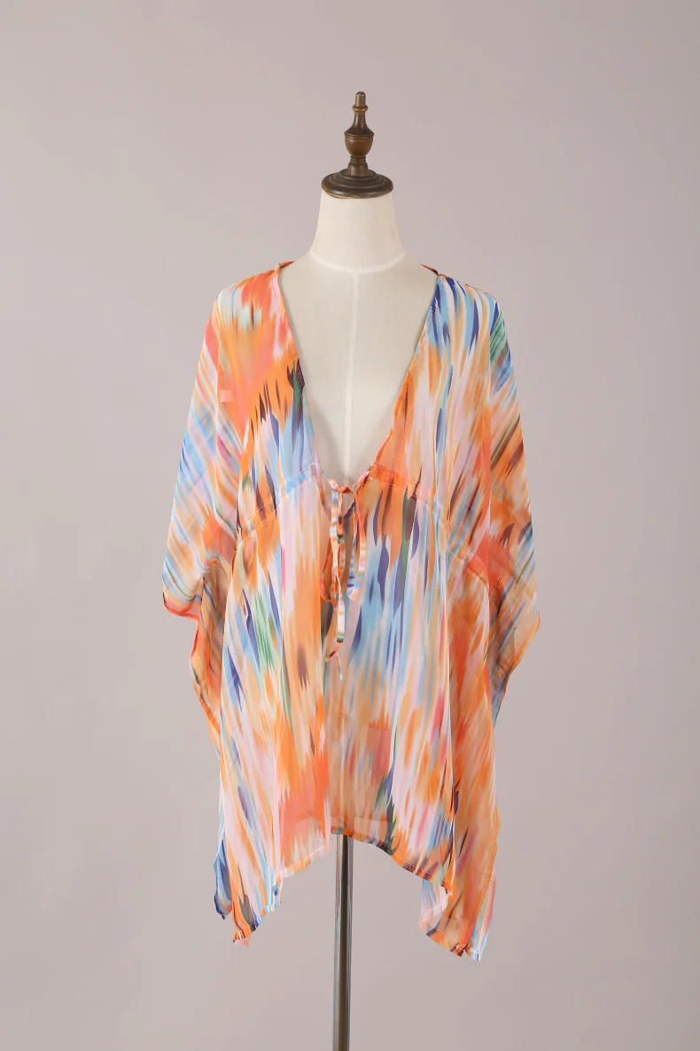 Пляжная накидка туники для пляжа с принтом шифоновый кафтан бикини халат de Beach