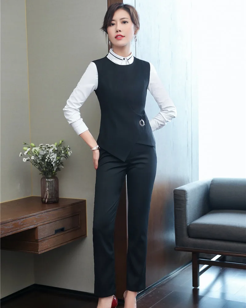 2018 новые стили Униформа дизайн брючные костюмы со штанами и блузками жилетом