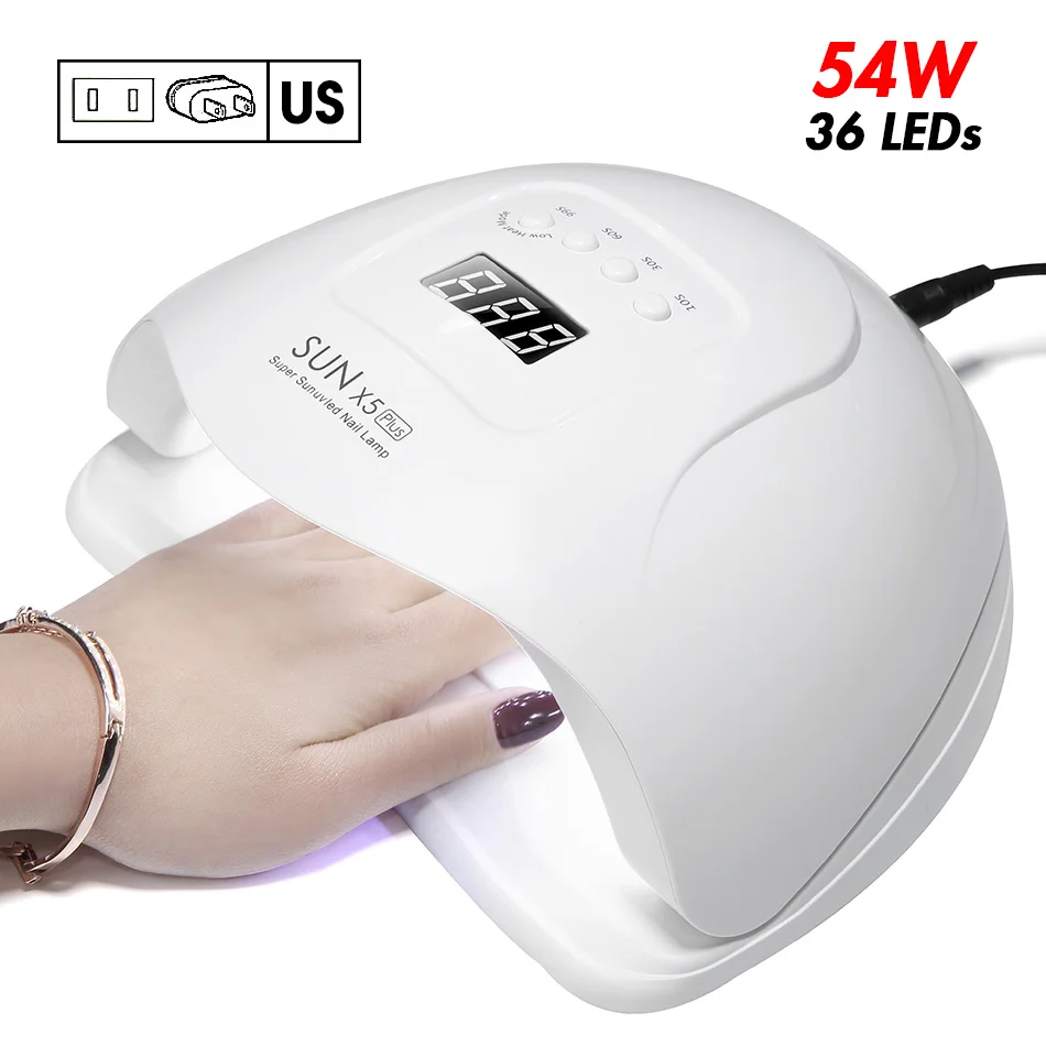 54W US Plug УФ-светодиодный светильник ViiNuro для ногтей, Сушилка для ногтей, светильник для маникюра, 66 Вт, умный ЖК-дисплей для всех видов гель-лаков, инструменты для дизайна ногтей - Цвет: 54W US Plug