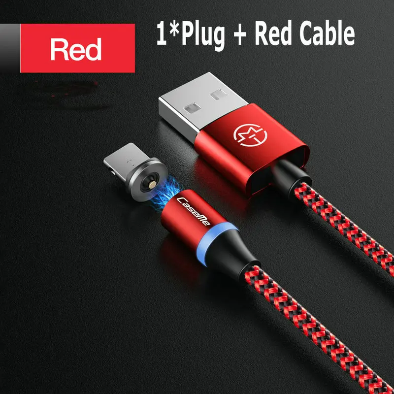 Red CaseMe Магнитный светодиодный USB кабель для Xiaomi 360 Плетеный Магнитный штекер type C Micro USB для iPhone кабель для быстрой зарядки Магнитный кабель - Цвет: Red