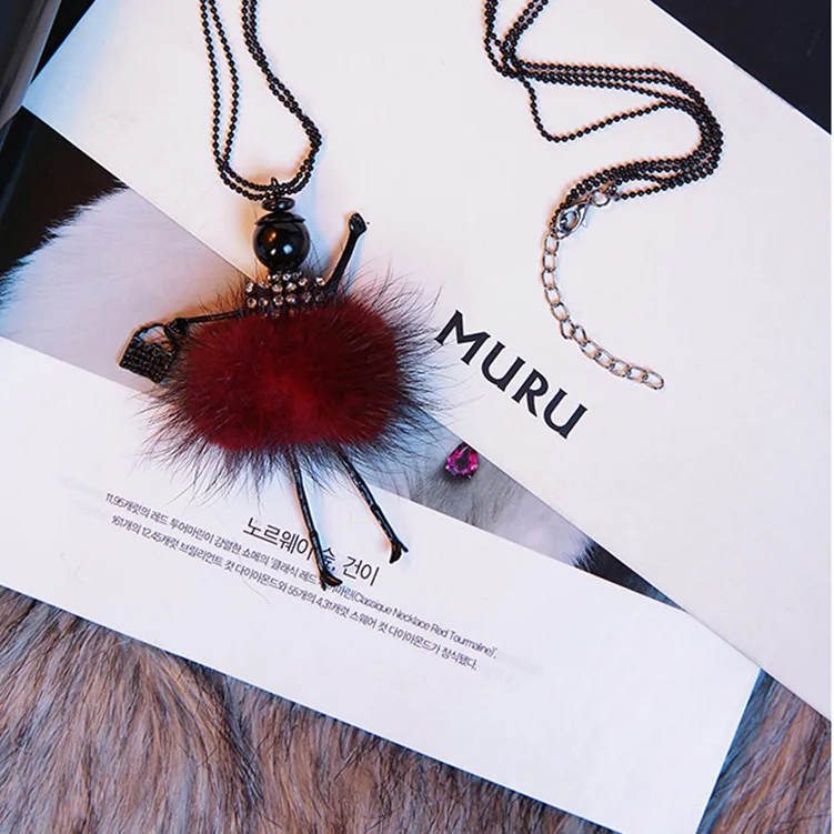 Mink Fur Dancing Girl Doll Long Necklaces Pendants Women Necklace Brand Fashion Statement Jewelry | Украшения и аксессуары