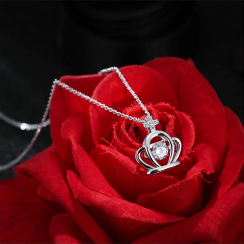 Korea Crown Elegant Pendant 925 Sterling Silver Clavicle Chain Temperament Trendy Female Necklace SNE213 | Украшения и аксессуары