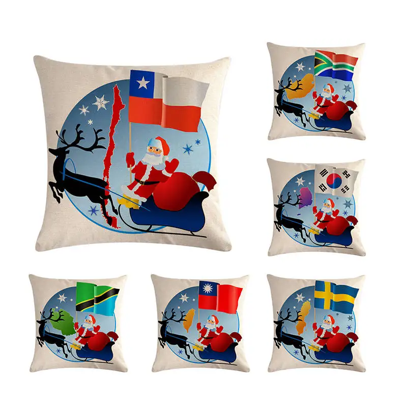 

Merry Christmas The flag of Santa Claus gift Cushion Covers Hibiscus Flower Cushion Cover Decorative Beige Linen Pillow CaseH706