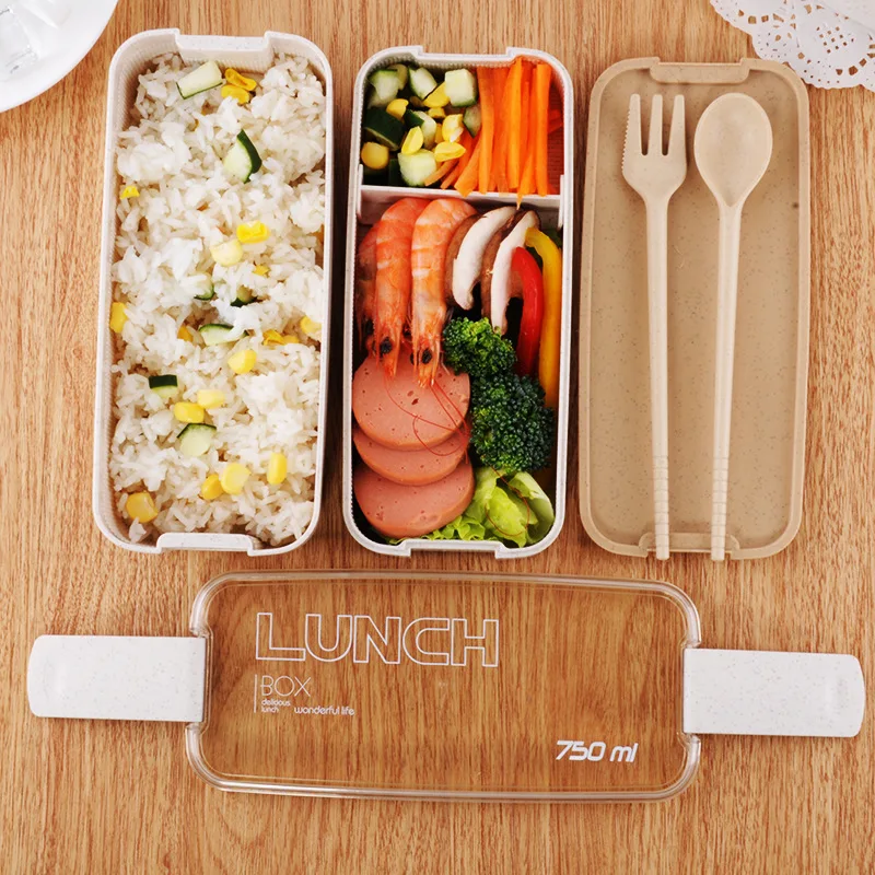 750 мл портативный здоровый материал Ланч-бокс 2 слоя пшеничной соломы Bento коробки микроволновая посуда контейнер для хранения еды коробка для еды